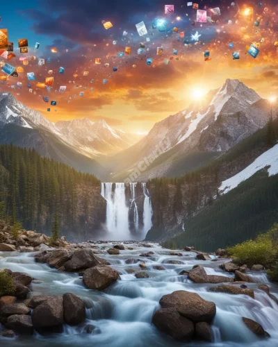 An avalanche of dream symbols cascading down a mountain, representing overwhelming change.