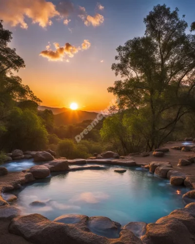 Hot springs bubbling with dream symbols, representing healing and rejuvenation.