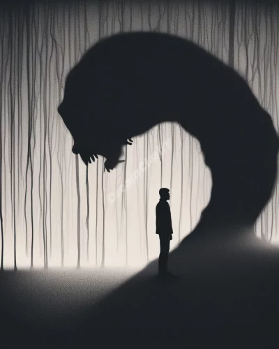 A figure confronting shadowy fears, representing being afraid.