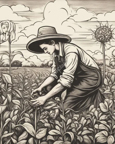 A farmer tending to crops of dream symbols, representing nurturing ideas and personal growth.
