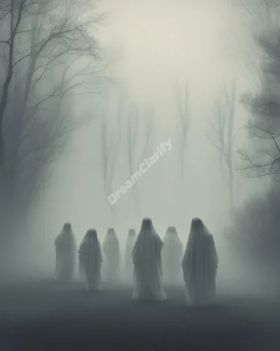 Ghostly figures emerging from a misty dreamscape, symbolizing paranormal experiences.