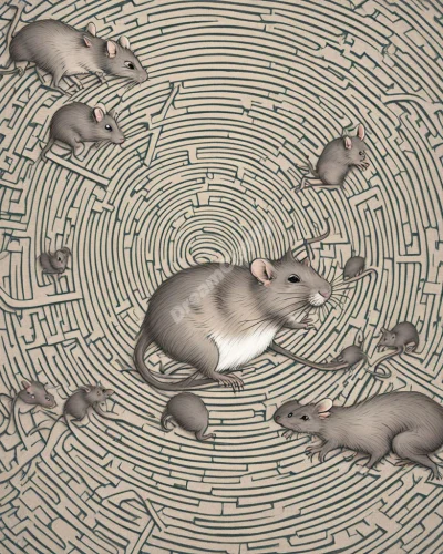 Rats scurrying through a maze, leaving trails that form significant dream symbols, representing fears and problem-solving.