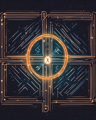 The letter X formed by intersecting paths in a labyrinth, glowing against a starry background, symbolizing the unknown and crossroads in life.