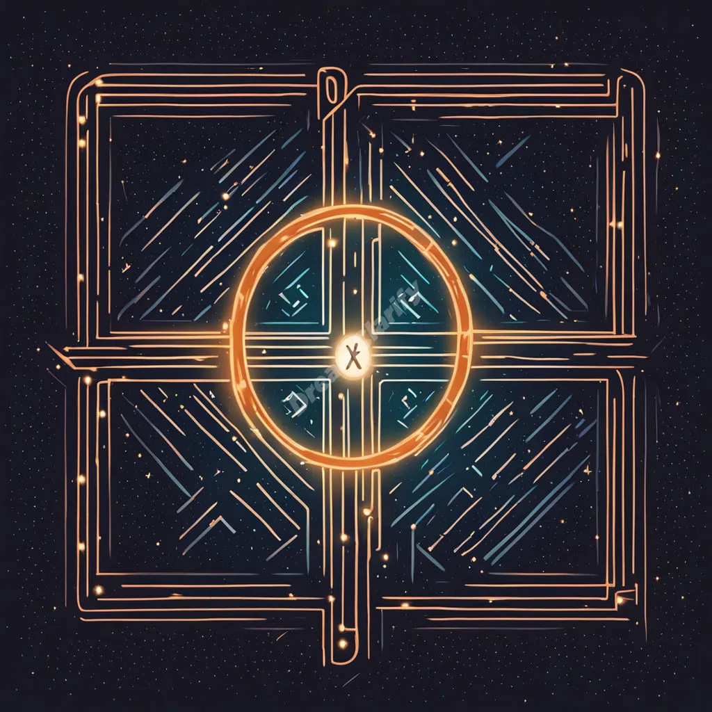 The letter X formed by intersecting paths in a labyrinth, glowing against a starry background, symbolizing the unknown and crossroads in life.