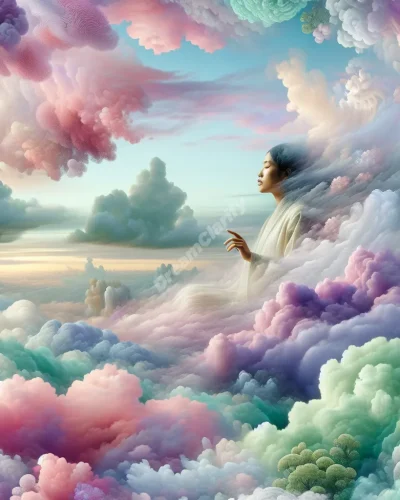 Person falling slowly through dreamy sky, symbolizing slow motion falling dreams and their meanings.