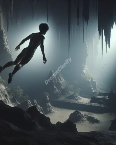 Person falling into a mysterious cave, symbolizing dream exploration and self-discovery.