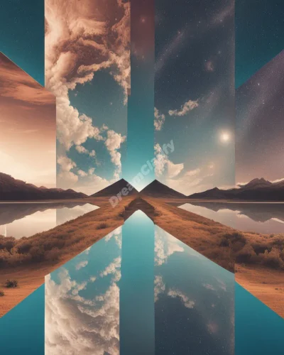 A parallel universe with mirrored landscapes, each reflecting different life choices and paths.