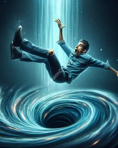 Person falling into a swirling blue whirlpool, symbolizing dream interpretation.