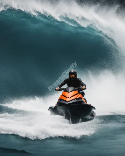 A jet ski riding dream waves, representing subconscious exploration.
