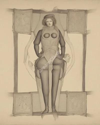 A girdle tightening around a figure, revealing hidden symbols, representing restriction and support.