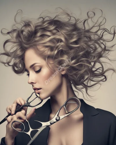 Scissors cutting through hair that transforms into various life paths and possibilities.