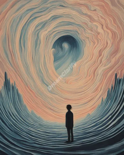 A person crying out, sound waves rippling through a dreamscape, representing wailing and emotional echoes.