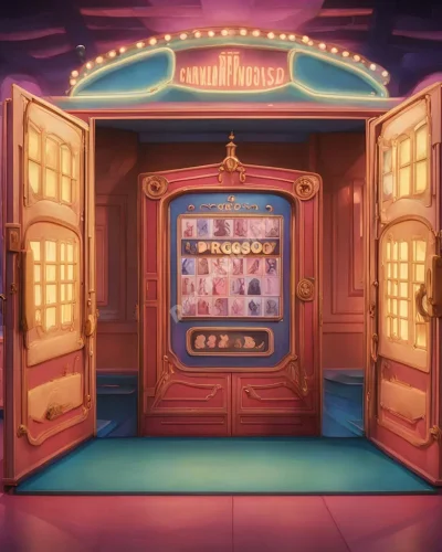 A game show set with doors opening to reveal surreal dream scenes instead of prizes.