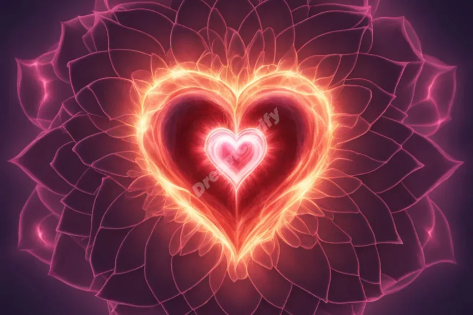 A glowing heart chakra emitting light, representing love and healing.