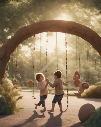 Children playing in a dream park, representing innocence and potential.