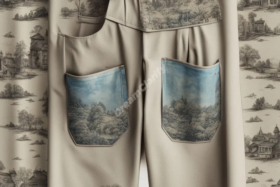 Pants with pockets revealing miniature dreamscapes, representing hidden aspects of the self and daily life.