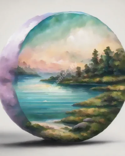 A Xanax pill dissolving to reveal a calm, serene landscape within, symbolizing inner peace.