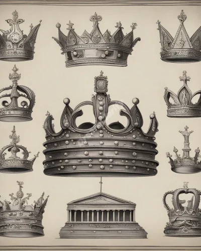 Queen Elizabeth's crown transforming into various British landmarks and symbols, representing legacy and authority.