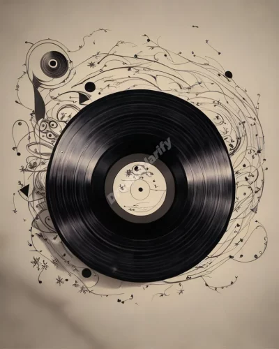 Vinyl records with grooves forming dream symbols, representing memories and past experiences.