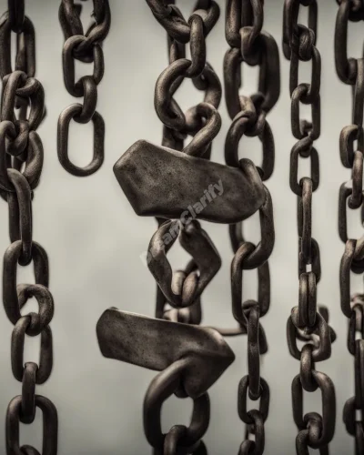 Chains of addiction breaking to reveal symbols of freedom and healing.