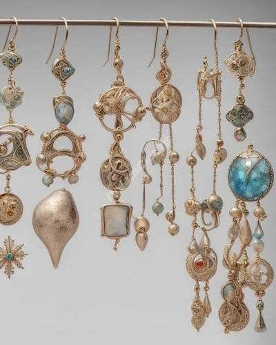 Earrings that dangle various dream symbols, reflecting in a mirror to reveal hidden meanings.