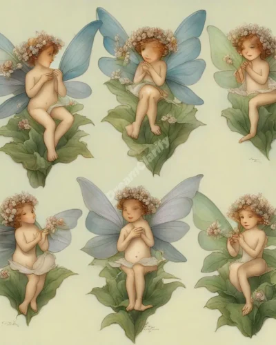 Tiny fairies emerging from flower buds, each carrying a different dream symbol or message.