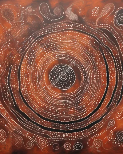 An Aboriginal dreamtime painting coming to life, with spirit animals emerging from the dots and lines.