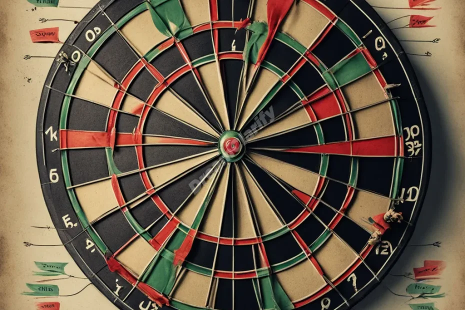 A dartboard with each section revealing a different dream scenario when hit, representing goals and precision in life.