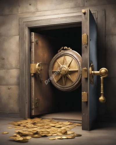 A vault door opening to reveal a treasure trove of personal memories and aspirations, symbolizing hidden potential.