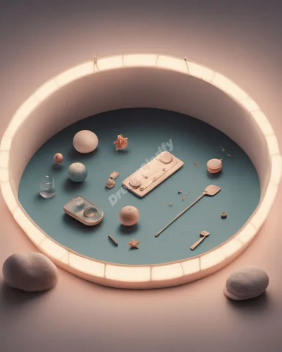 Everyday objects floating in a dreamy space, each item glowing with hidden meaning and significance.