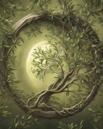 Olive branches forming a dream portal, representing peace in olive dreams.