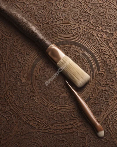 A brush applying varnish that reveals hidden patterns and symbols on everyday objects.