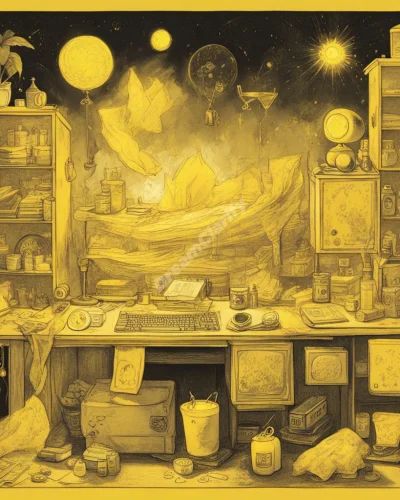 Various objects and scenes bathed in a yellow glow, representing optimism, caution, or clarity in dreams.