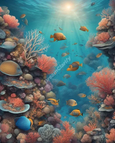 Coral reefs teeming with dream symbols, representing diversity and hidden beauty.
