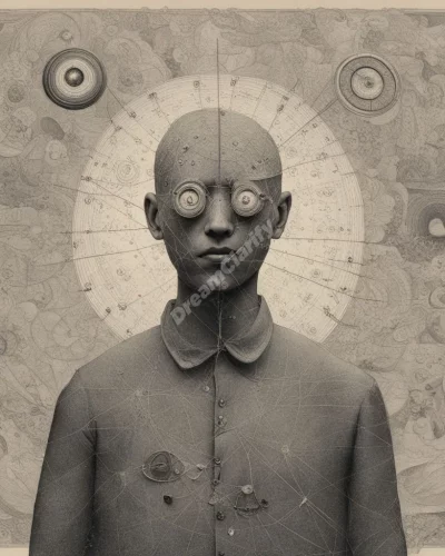 A figure experiencing blindness, surrounded by symbols of perception.