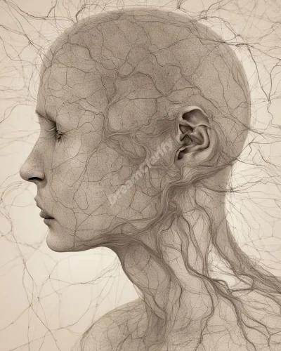 Glowing veins forming a map across the dreamer's body, each path leading to a different life experience, symbolizing life force and interconnectedness.