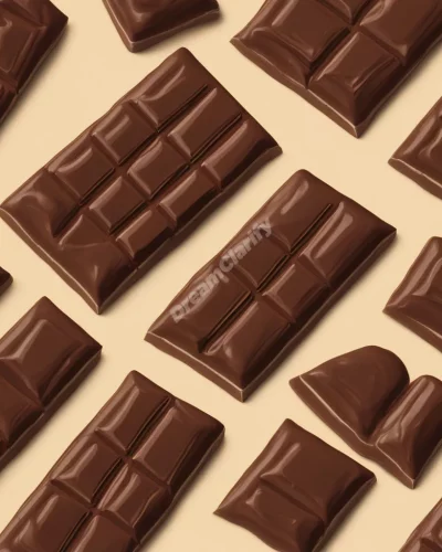 Chocolate bars transforming into dream symbols, representing indulgence.