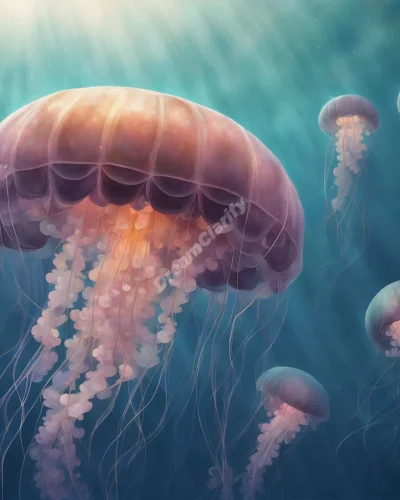 Jellyfish floating gracefully in a dream ocean, their tentacles revealing hidden emotions and sensitivity.