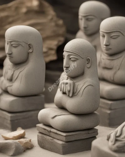 Stone idols coming to life, each representing a different aspect of the dreamer's personality or desires.