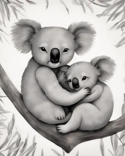 A koala cuddling dream symbols, representing comfort and relaxation.