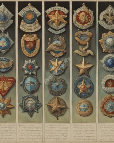 Officers with badges that act as windows to different laws of nature, representing authority and cosmic order.