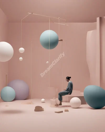 Objects and people paired in unexpected ways, floating in a dreamy space, representing connections and balance.