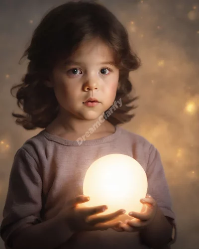 A child holding a glowing object, representing innocence and potential in child dreams.