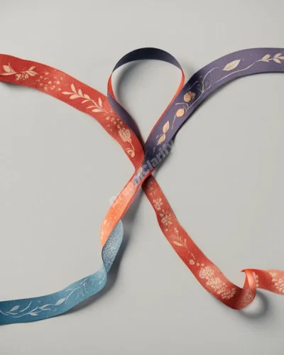 A garter transforming into a ribbon connecting various life events, representing transitions and traditions.