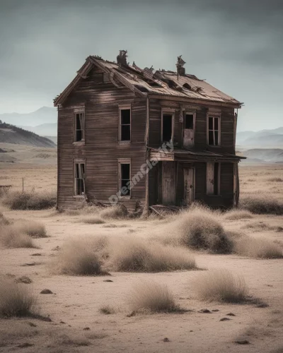 An abandoned ghost town, representing isolation and the past.