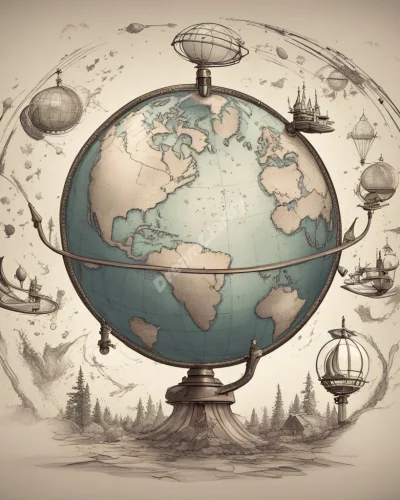 A globe spinning with dream symbols, representing exploration.