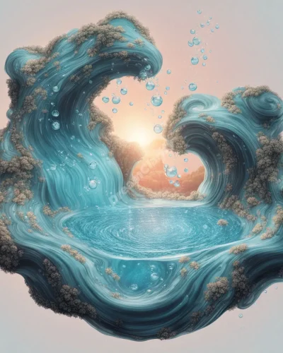 A jacuzzi with swirling water forming dream-like images in the bubbles, representing relaxation and subconscious thoughts.