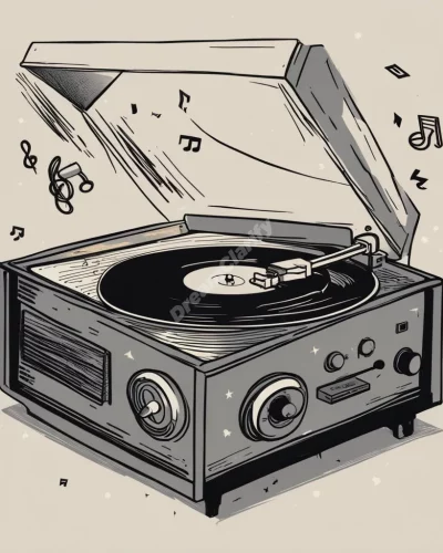 A record player spinning, releasing musical dream symbols.