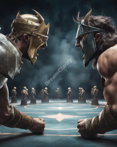 Opponents facing off in a dream arena, symbolizing conflict and challenge.