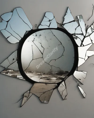 A cracked mirror reflecting various accident scenes, symbolizing unexpected events and their impact on self-image.